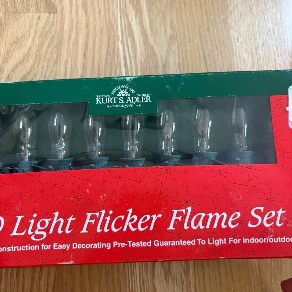 Kurt Adler 10 Light Flicker Flame Set - Red Clear NEW Christmas String UL0702